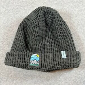 Subaru Beanie Hat Unisex OS Gray Waffle Knit Mountain Patch Cuffed